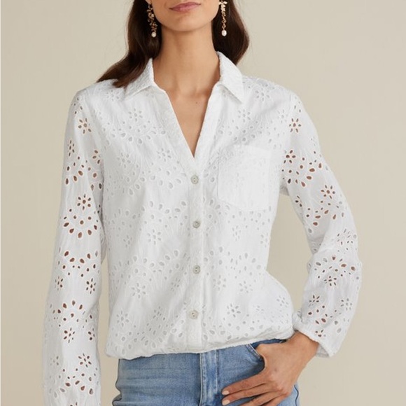 Soft Surroundings Tops - Soft Surroundings Jovana Eyelet Button-Down Shirt
